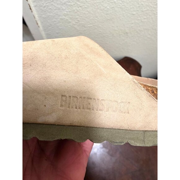 Birkenstock Arizona Beige/Brown Leather Cork Sole Double Strap Buckle Women's Si - Picture 11 of 13